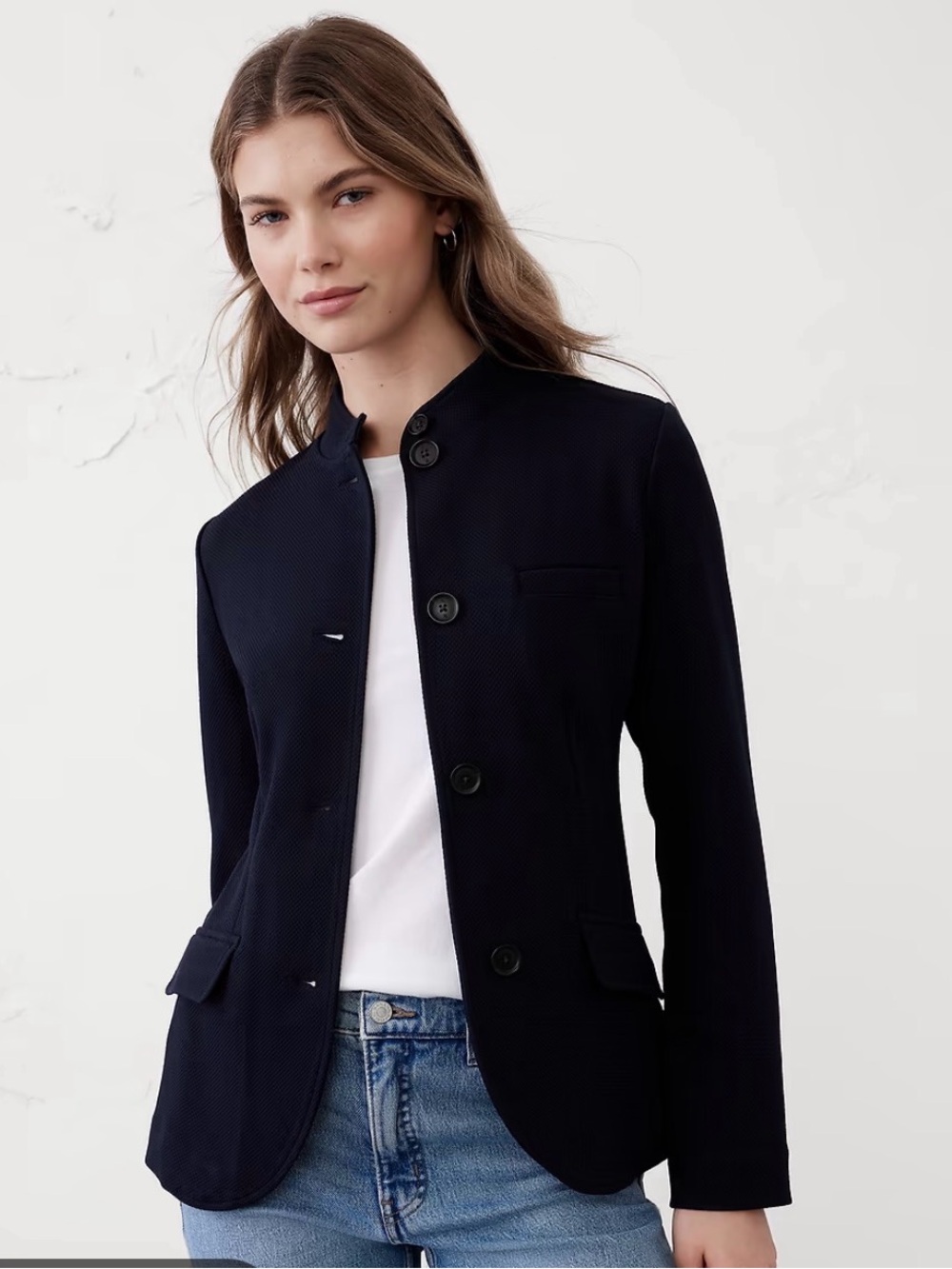 Banana Republic Navy Button-Up Knit Blazer